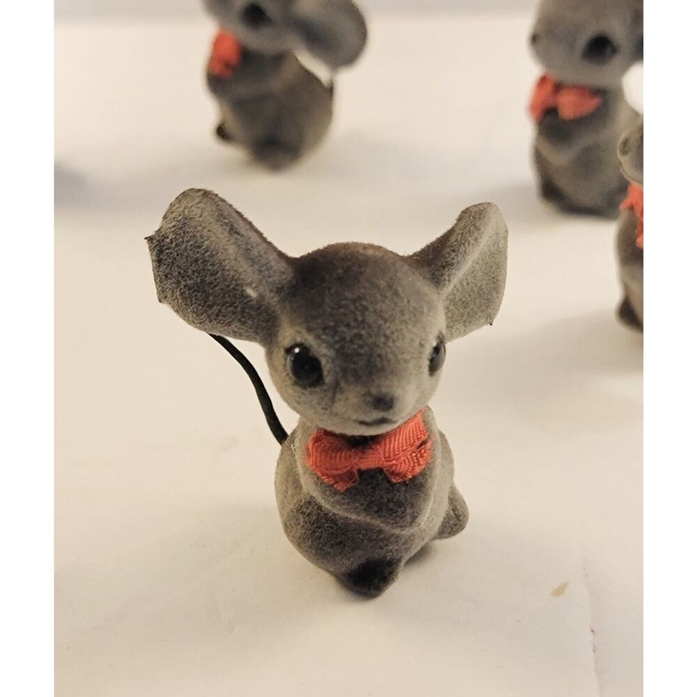 Vintage Josef Originals Flocked Mouse Figurines Miniature Fuzzy Hong Kong